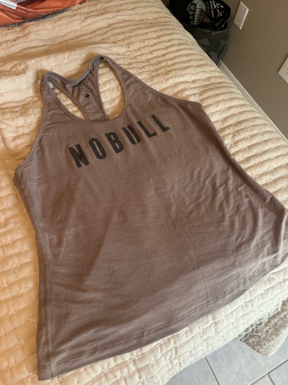 NOBULL Taupe Racerback Tank with Black Logo